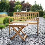双座金合欢硬木花园长椅和折叠边桌